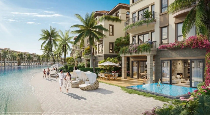 Các căn biệt thự tại Isla Bella đều có 2 mặt tiền: một mặt giáp đại lộ, một mặt mở ra biển xanh, cát trắng.