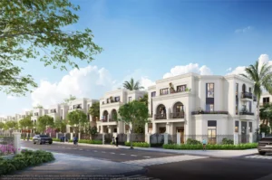 Những căn nhà phố liền kề tại Vịnh Tiên sở hữu kiến trúc châu Âu sang trọng, thiết kế hài hòa với cảnh quan xanh của siêu đô thị