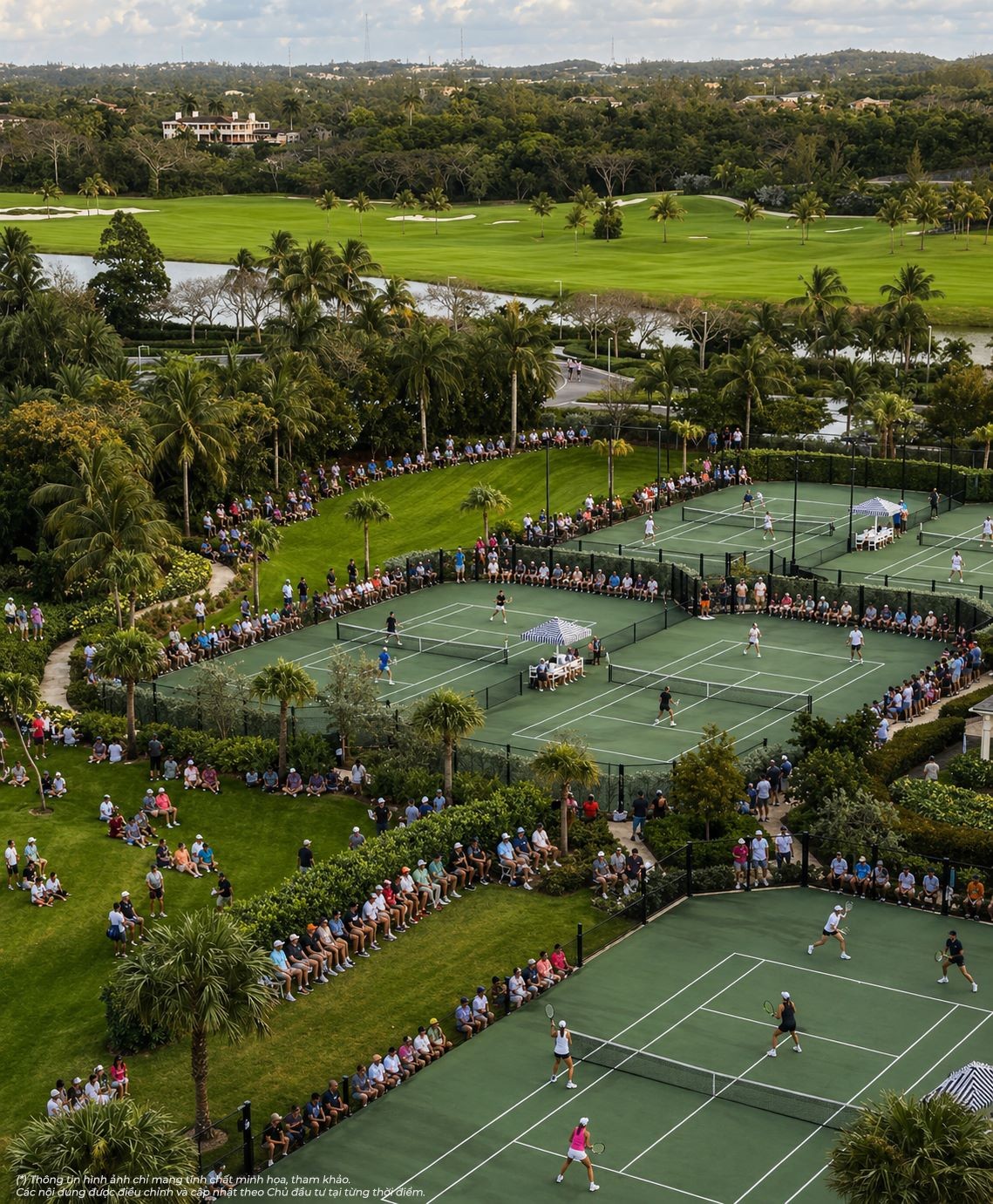 Bên cạnh dãy sân tennis là cụm 9 sân golf đẳng cấp, đưa Đảo Tinh hoa Thể thao trở thành điểm đến của cộng đồng yêu thể thao
